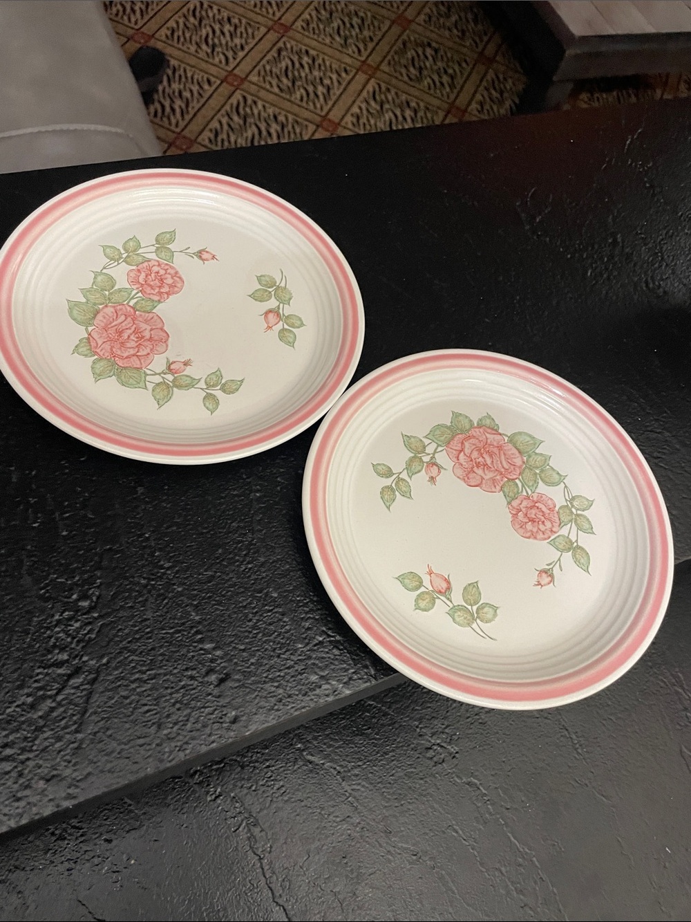 Baker, Hart & Stuart Rose Japan Bread/Salad Plates Pink Rose Floral Ceramic Set